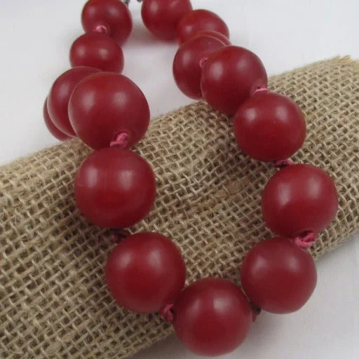 Unique necklaces and pendants with custom birthstone arrangements for personalization-Cherry Red Big  African Trade Bead Statement Necklace