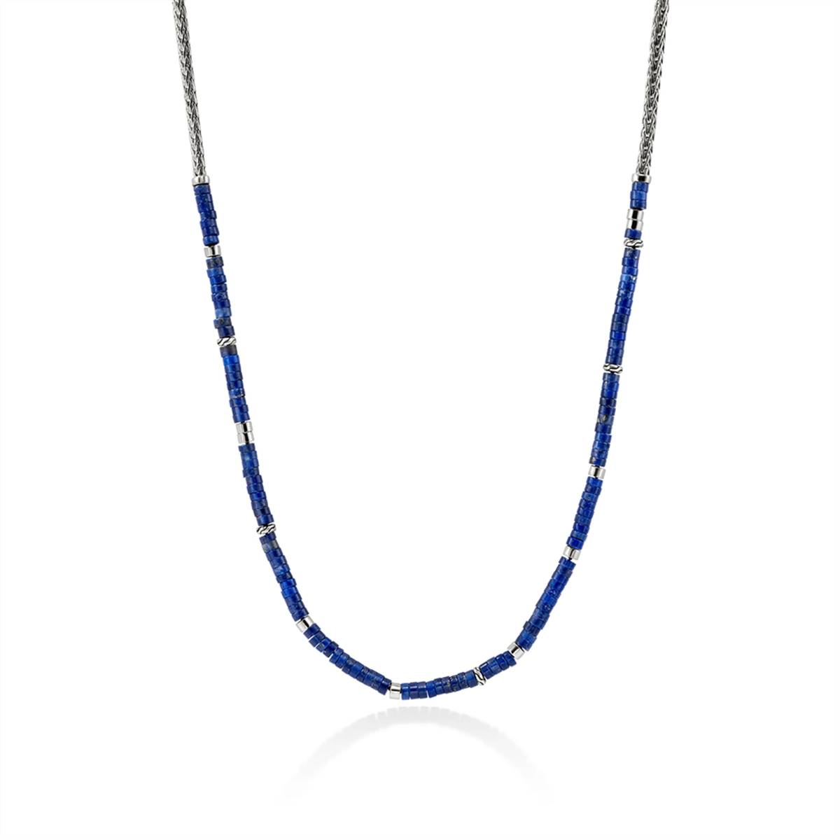 Stunning necklaces and pendants with chakra stones for healing and balance-John Hardy Heishi Silver 3.5mm Slim Chain Necklace with Lapis