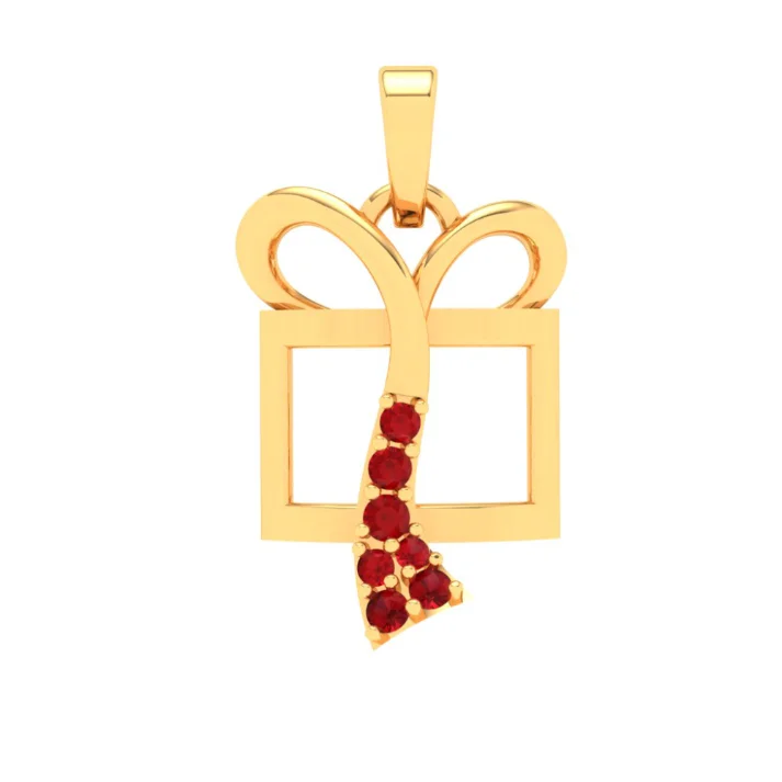 Necklaces and pendants with infinity love symbols for an eternal, romantic gesture-22k Gift Box Shaped Gold Pendant With Red Stones From Online Exclusive