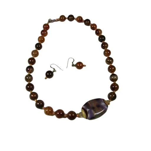 Stunning necklaces and pendants with birthstone pendants for a personal touch-Agate and Handmade Bead Necklace and Earrings