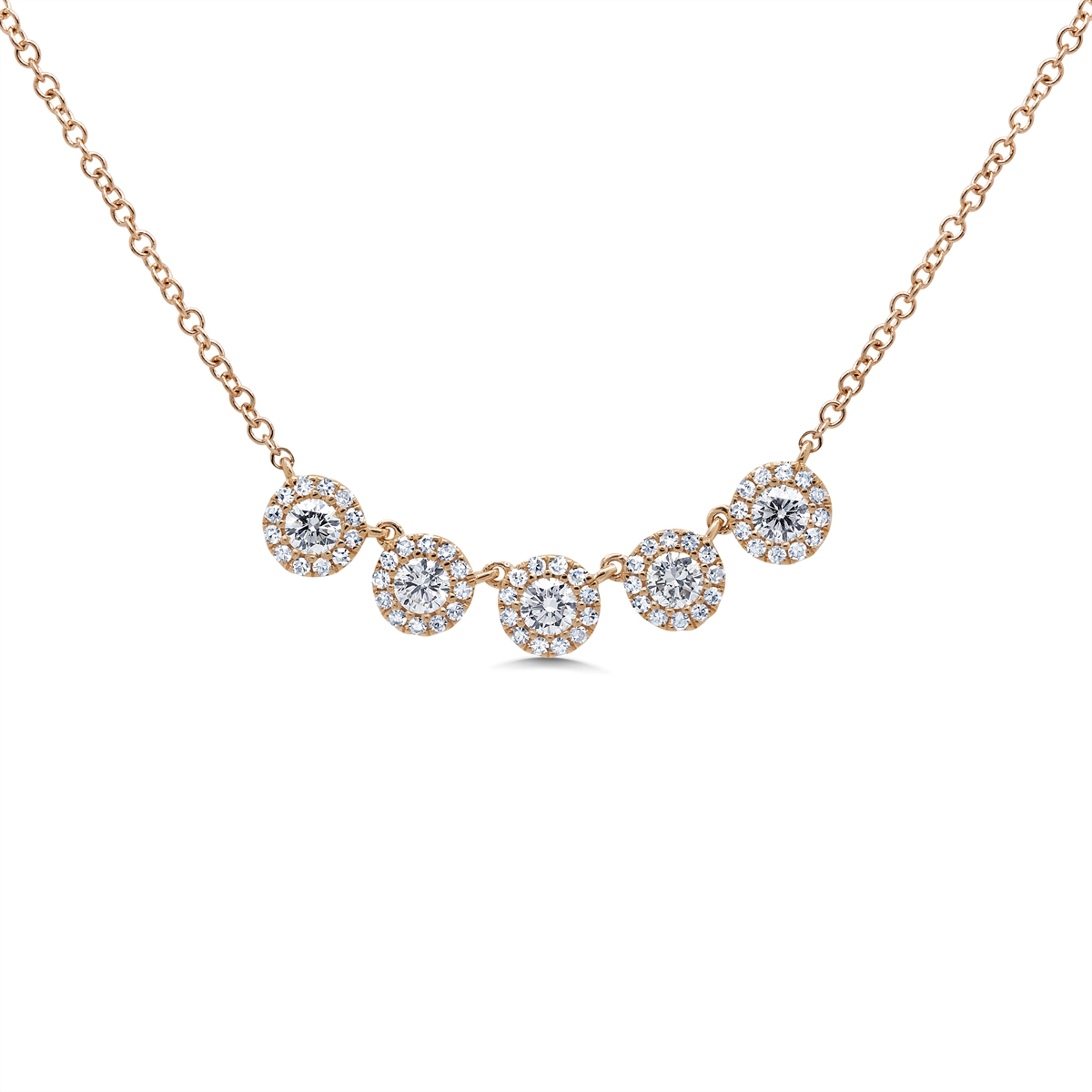 Necklaces and pendants with star-shaped designs for a whimsical, celestial touch-14K Rose Gold Necklace with Station Round Diamonds Each with a Halo