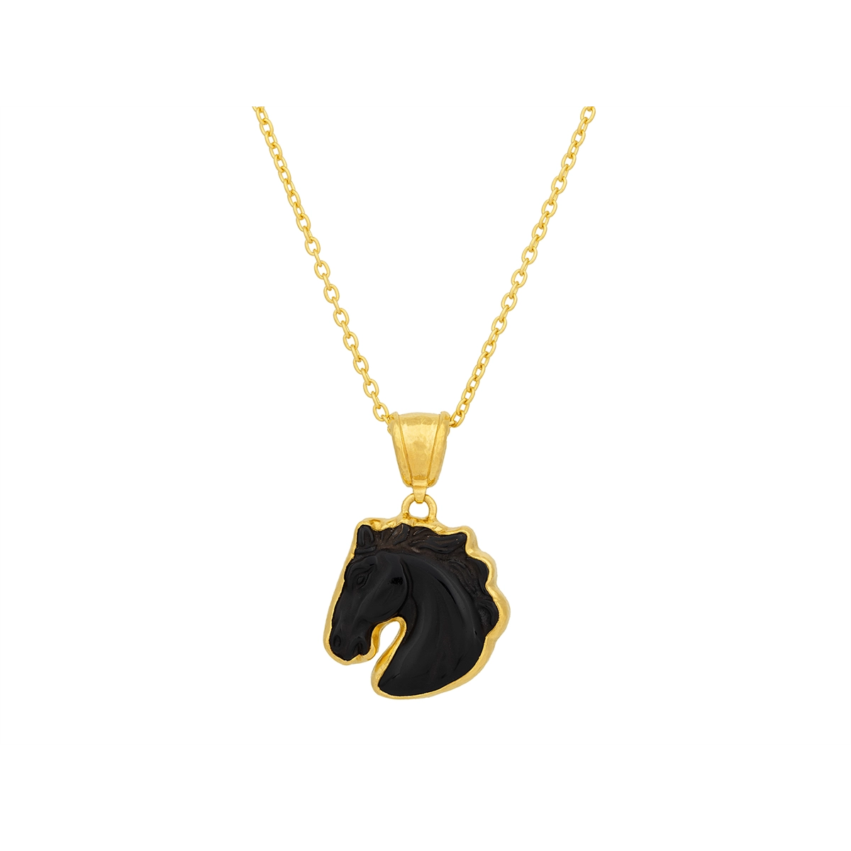 Beautiful necklaces and pendants with layered chains for a fashionable, chic look-Gurhan One-of-a-Kind 22K Yellow Gold Solid Chain with Carved Black Obsidian Horse 24K Pendant with 18K Detachable Bail and Lobster Clasp