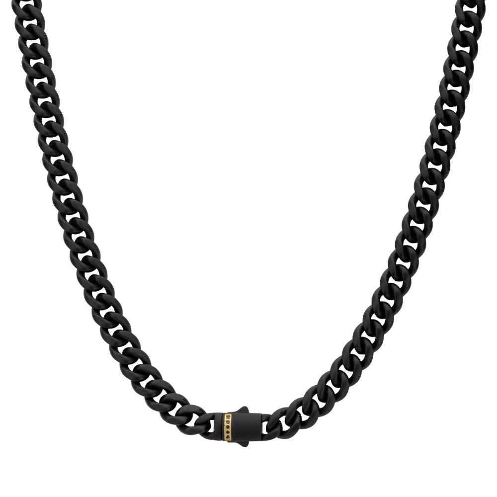 Beautiful necklaces and pendants with diamond halo settings for extra brilliance-Inox Stainless Steel Matte Black 6mm Cuban Chain Necklace with Black Sapphire, 24 inch