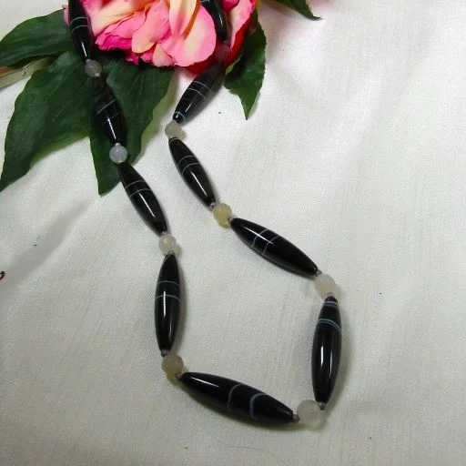 Best necklaces and pendants with zodiac signs for a celestial, astrology-inspired vibe-Black Banded Agate Bead  Necklace