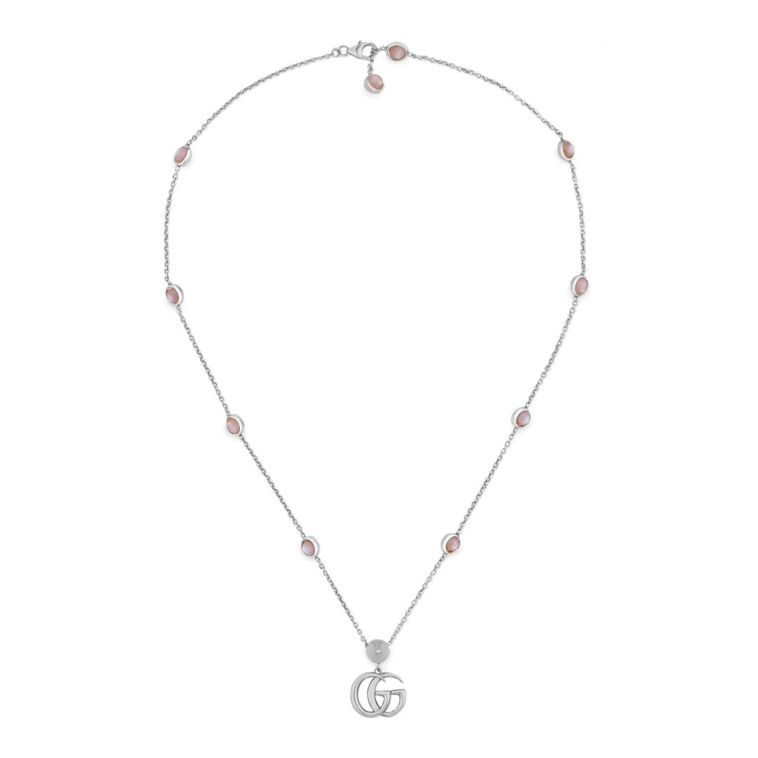 Necklaces and pendants with crescent moon designs for a celestial and mystical feel-Gucci Sterling Silver GG Marmont Necklace with Pink MOP, 16.5 inch