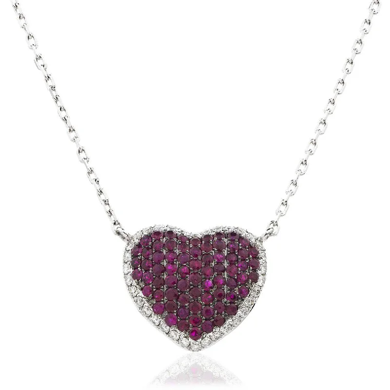 Unique necklaces and pendants with vintage-inspired designs for timeless appeal-18ct White Gold Ruby Heart Pendant