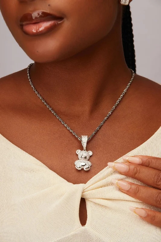 Necklaces and pendants with lotus flower designs for a spiritual, peaceful vibe-Aubrey Iced Out Moissanite Teddy Pendant in 925 Sterling Silver