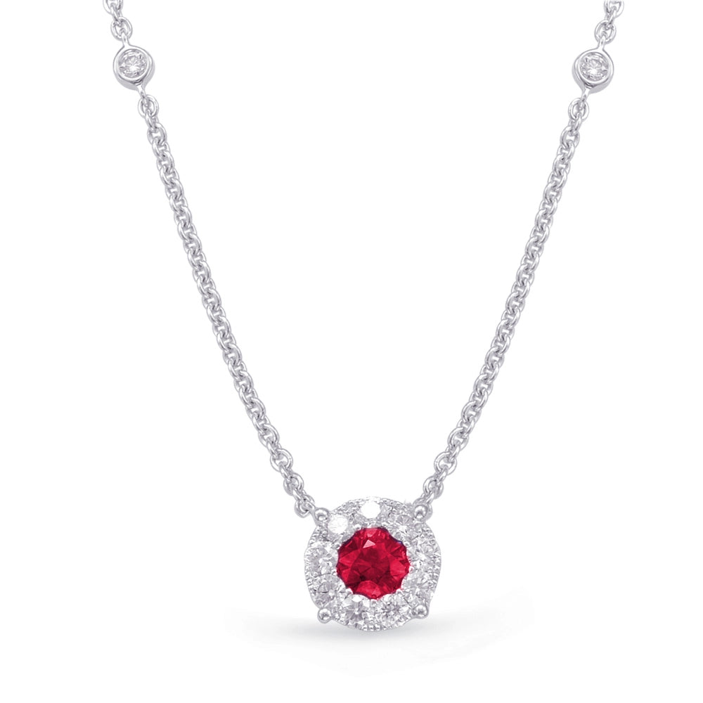 Best necklaces and pendants with cubic zirconia for a budget-friendly dazzling effect-14K White Gold Round Ruby with Diamond Halo Pendant Necklace