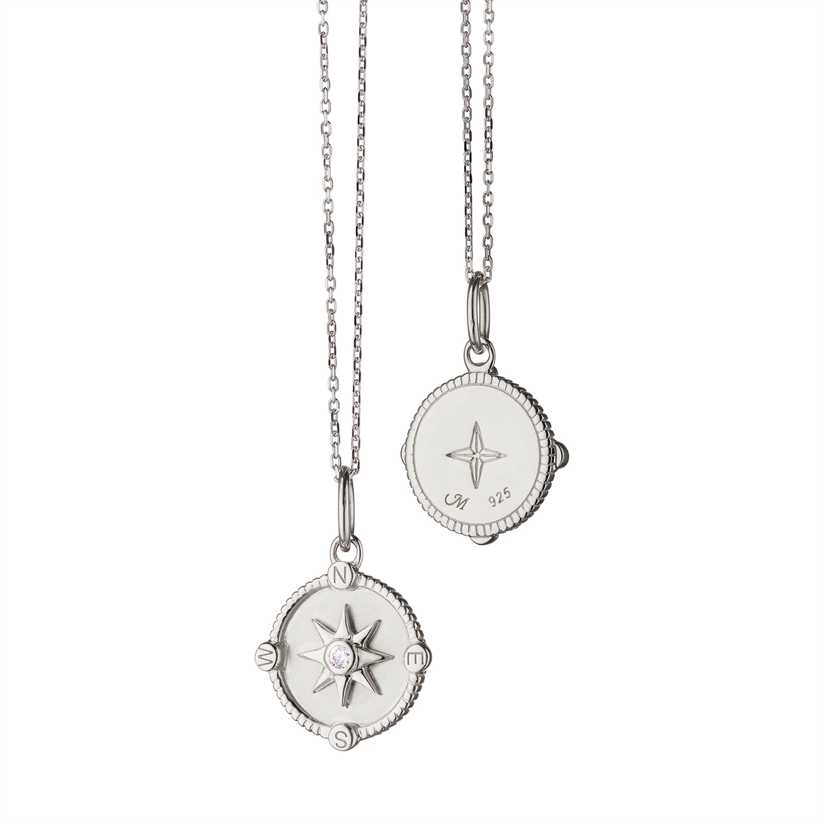 Layered necklaces and pendants for a trendy and fashionable stacked look-Monica Rich Kosann Sterling Silver Miniature Compass Charm Necklace with White Sapphire