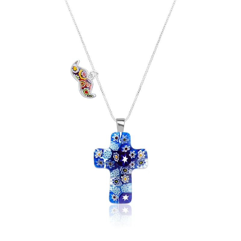 Best necklaces and pendants with glowing moonstone for an ethereal glow-Starry Night Cross Necklace