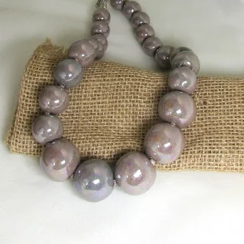 Necklaces and pendants with leaf-shaped designs for an earthy, organic feel-Classic Grey Necklace in Big Handmade  Kazuri  Beads