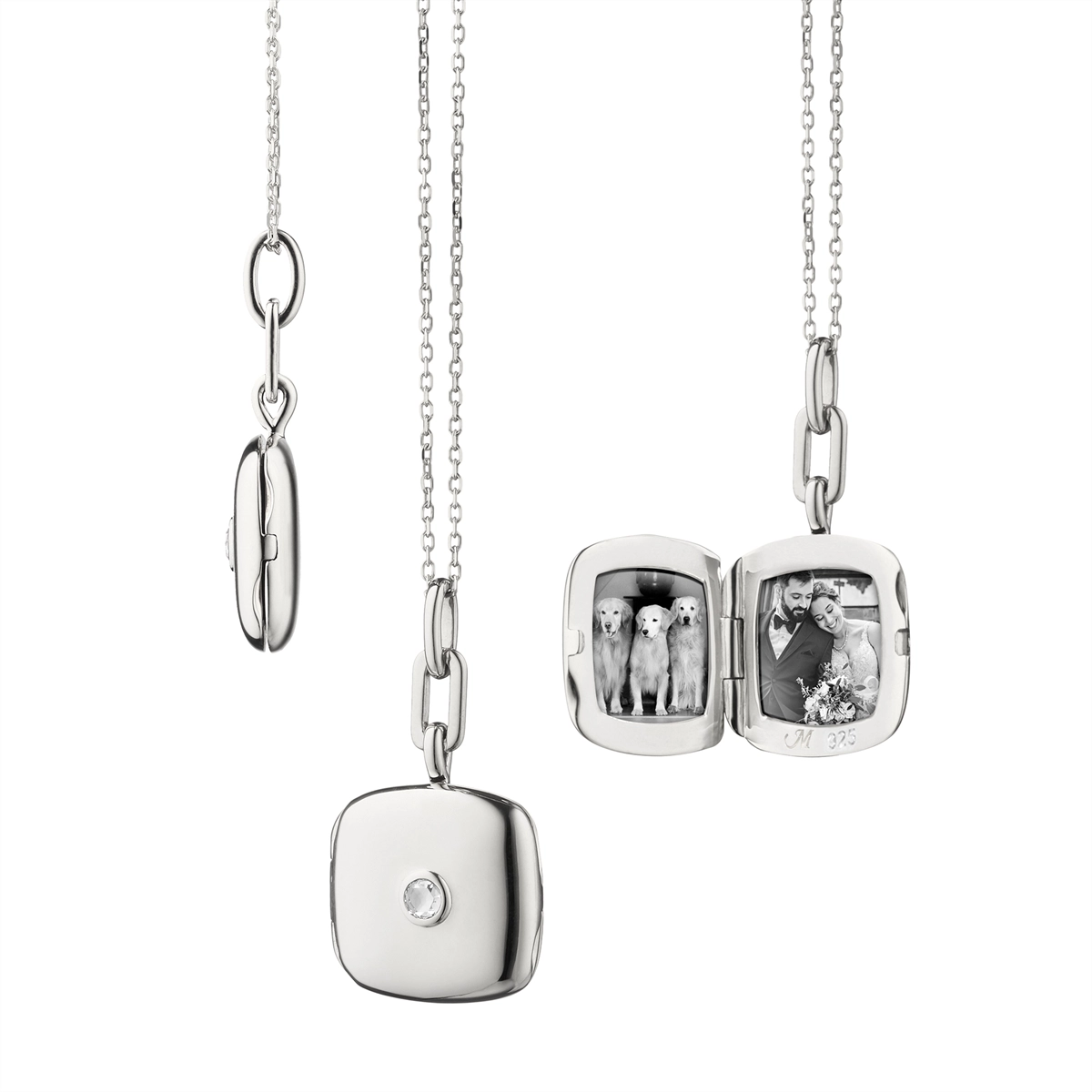 Beautiful necklaces and pendants with butterfly motifs for a whimsical style-Monica Rich Kosann Sterling Silver Slim Cushion Locket Necklace with Rose Cut White Sapphire