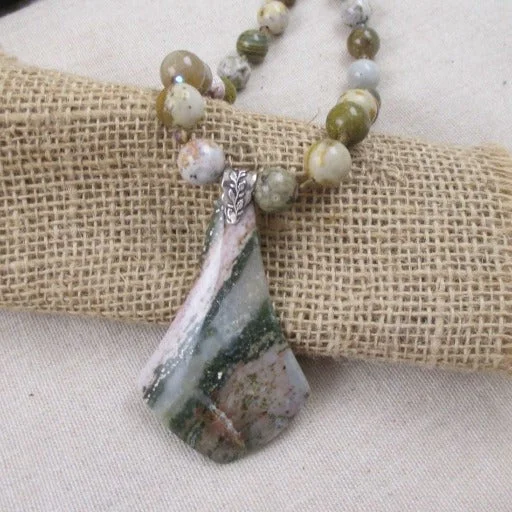 Best necklaces and pendants with matching earrings for a coordinated, elegant look-Beautiful Ocean Jasper Timeless Gemstone Pendant on Beaded Necklace