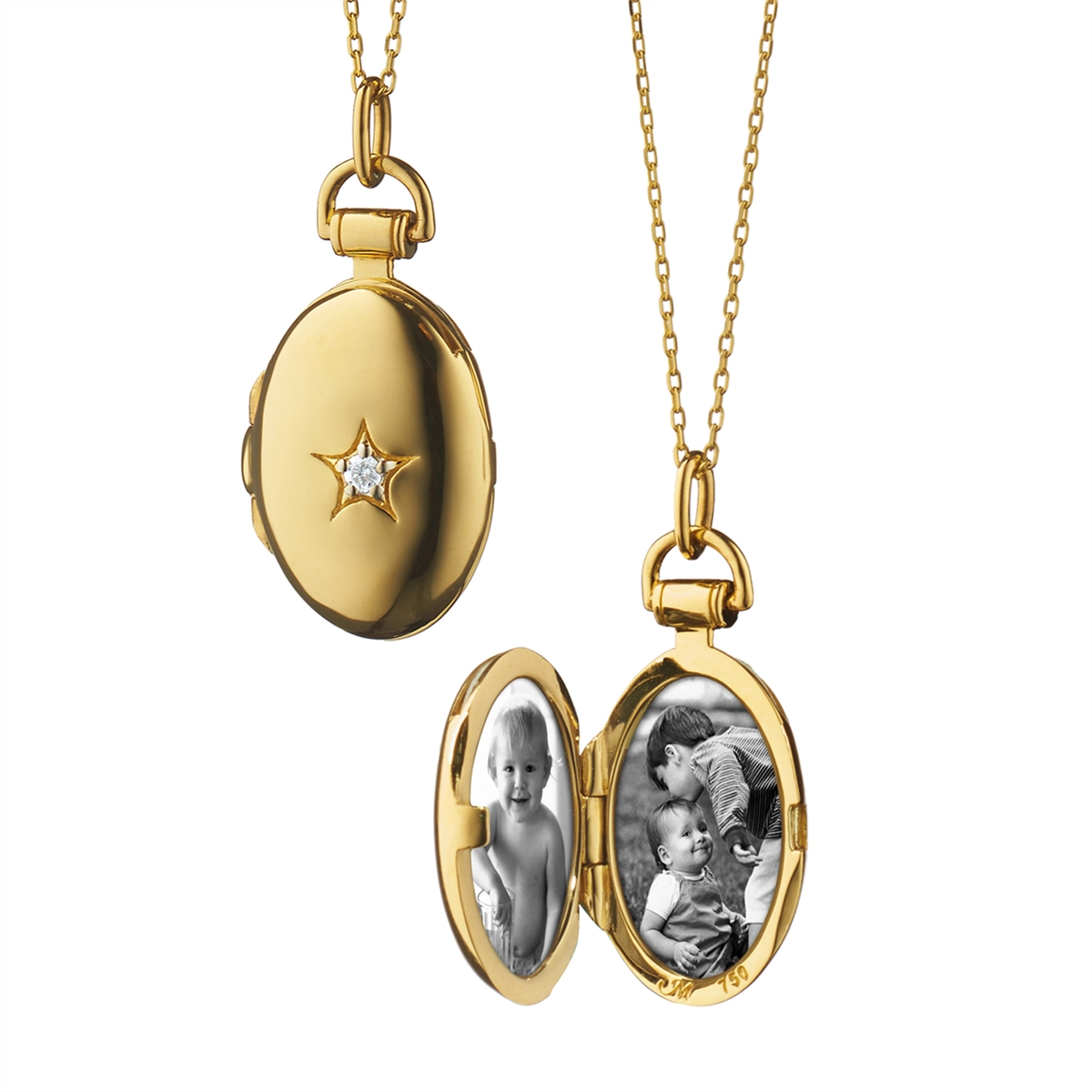 Trendy necklaces and pendants with statement pieces for a bold fashion statement-Monica Rich Kosann 18K Yellow Gold Petite Oval Star Locket Necklace with Diamond