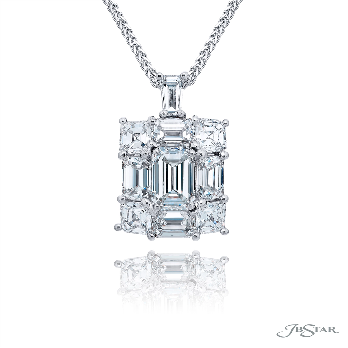 Stunning necklaces and pendants with aquamarine stones for a serene effect-JB Star Platinum Diamond Pendant Necklace with Emerald and Asscher Cut Diamonds