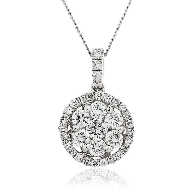 Simple necklaces and pendants with bar pendants for a sleek modern design-Round Diamond Cluster Pendant