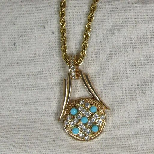 Layered necklaces and pendants for a trendy and fashionable stacked look-Crystal & Turquoise Pendant Necklace Gold