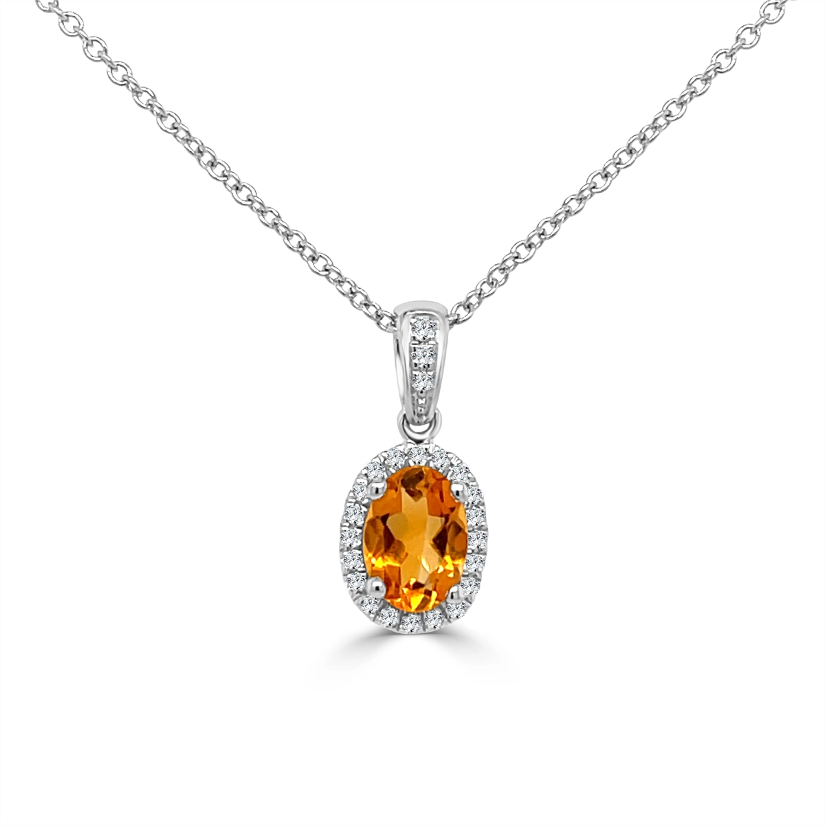 Best necklaces and pendants with cubic zirconia for a budget-friendly dazzling effect-14K White Gold Oval Citrine Pendant Necklace with Diamond Halo