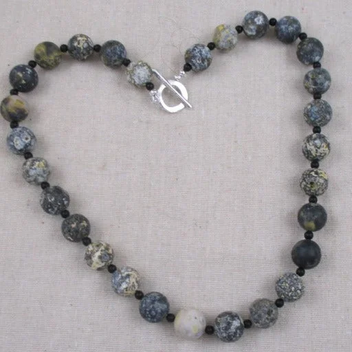 Best necklaces and pendants for weddings with matching designs for bride and groom-Blue Ocean Jasper Beaded Gemstone Necklace