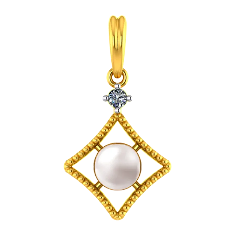 Best necklaces and pendants with glowing moonstone for an ethereal glow-22k Diamond Shaped Gold Pendant With A Pearl And Stone Detailing