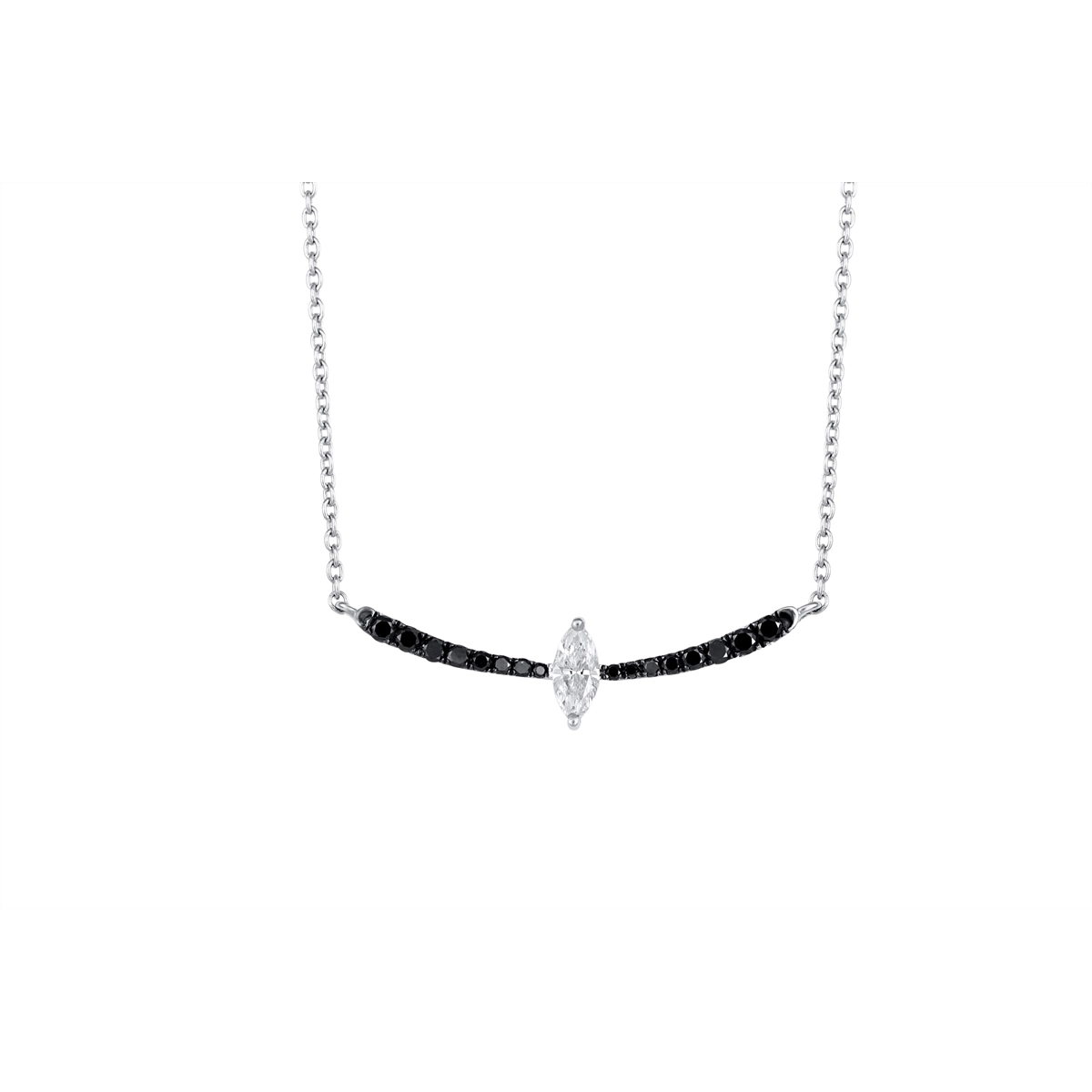 Beautiful necklaces and pendants with butterfly motifs for a whimsical style-Frederic Sage 14K White Gold Curved Black Diamond Bar Necklace with Marquise Diamond Center