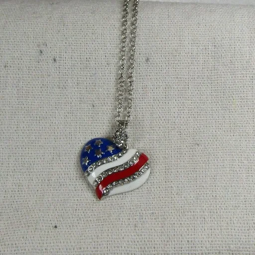 Best necklaces and pendants with matching earrings for a coordinated, elegant look-American Flag Heart Charm Pendant Necklace Silver