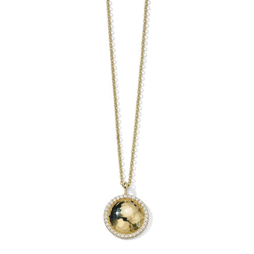 Necklaces and pendants with custom designs for a completely unique jewelry piece-Ippolita 18K Yellow Gold Stardust Goddess Small Round Hammered Dome Necklace with Diamond Rim, 16-18 inch