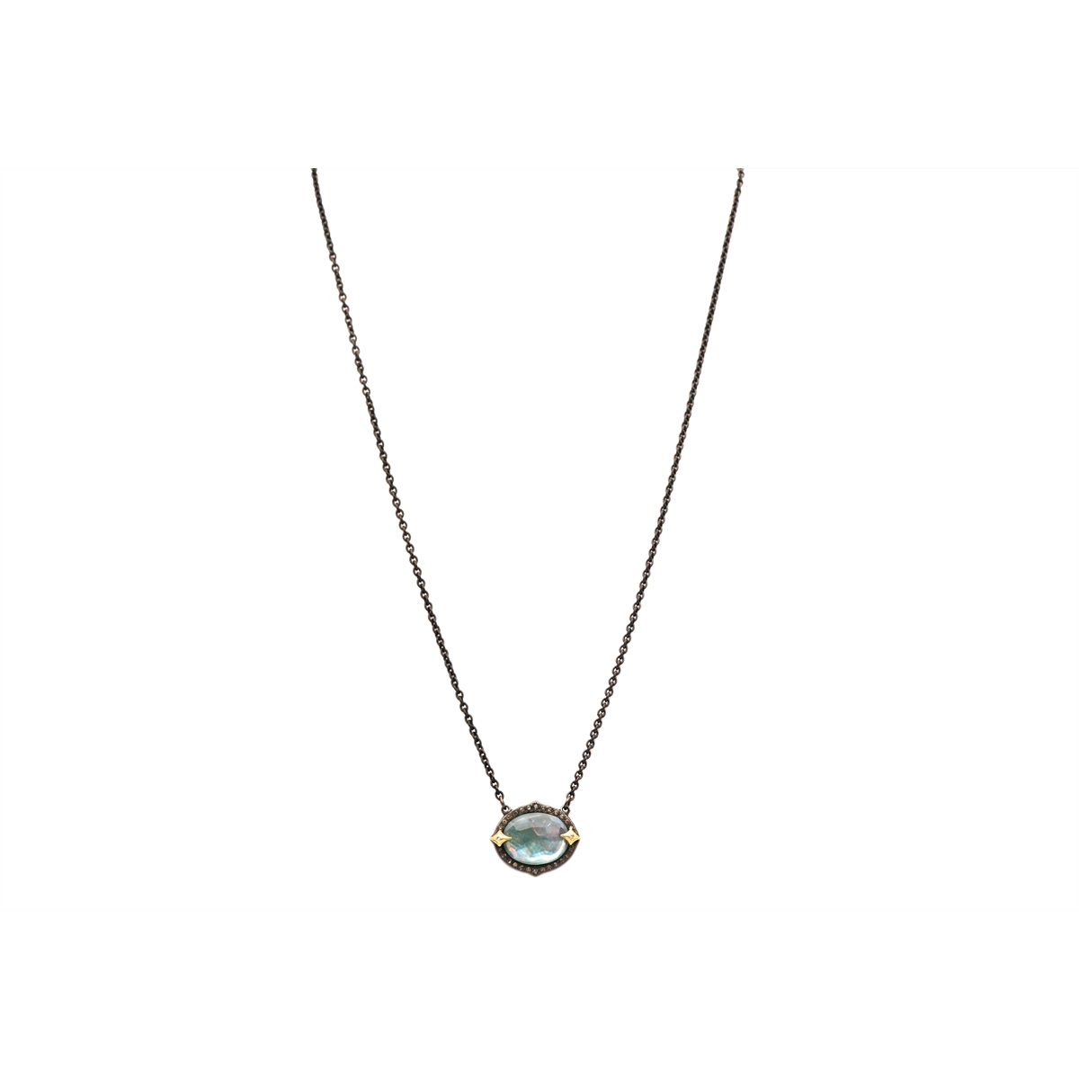 Best necklaces and pendants with art deco elements for a vintage, glamorous design-Armenta Blackened Sterling Silver and 18K Yellow Gold Triplet with Peruvian Opal, MOP and White Quartz Necklace with Champagne Diamonds