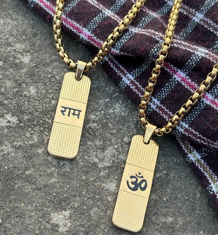 Necklaces and pendants with zodiac constellation designs for an astrological touch-Gold plated Om and Ram necklace ( Buy 1 Get 1 Free )