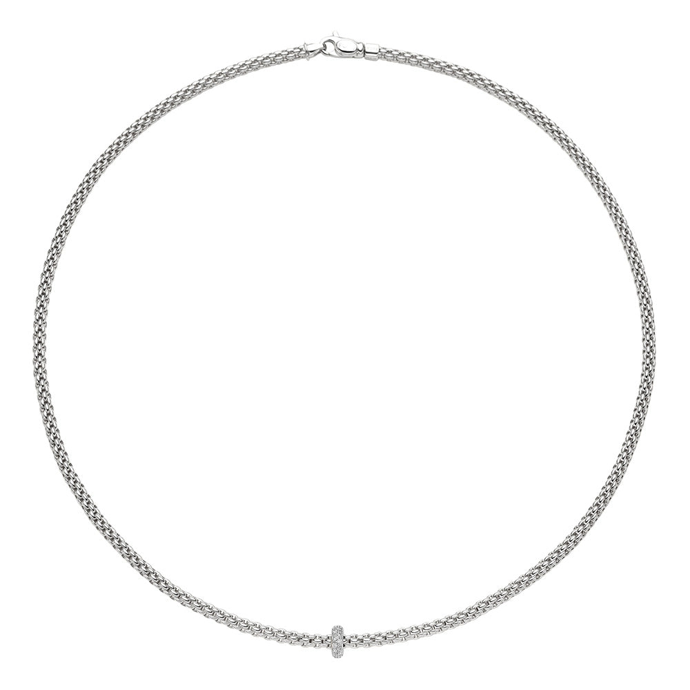 Trendy necklaces and pendants with geometric shapes for a modern aesthetic-Fope 18K White Gold Prima Collection Necklace with Diamond Rondel, 17 inch