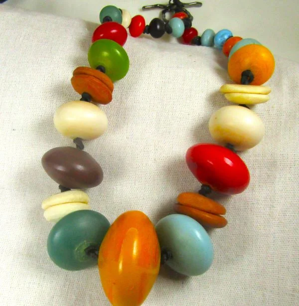 Fashionable necklaces and pendants with birthstones for a personalized gift idea-Big Bold Statement Necklace Mixed Multi-colored African Trade Beads