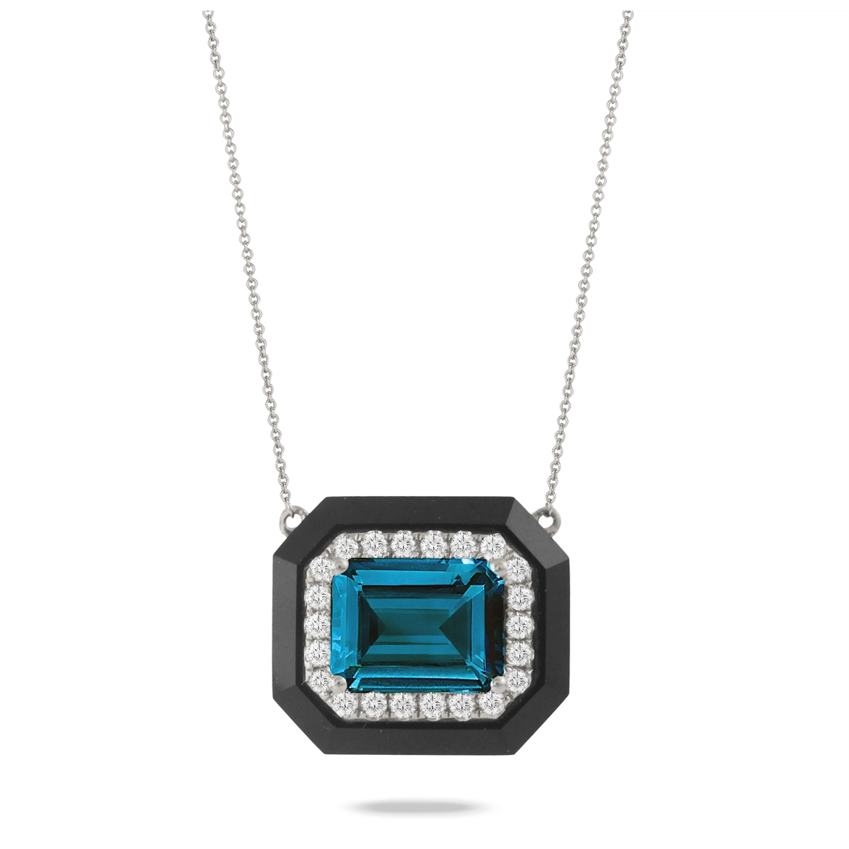 Elegant necklaces and pendants with onyx stones for a sleek, polished look-Doves 18K White Gold Diamond Necklace with Black Onyx and London Blue Topaz