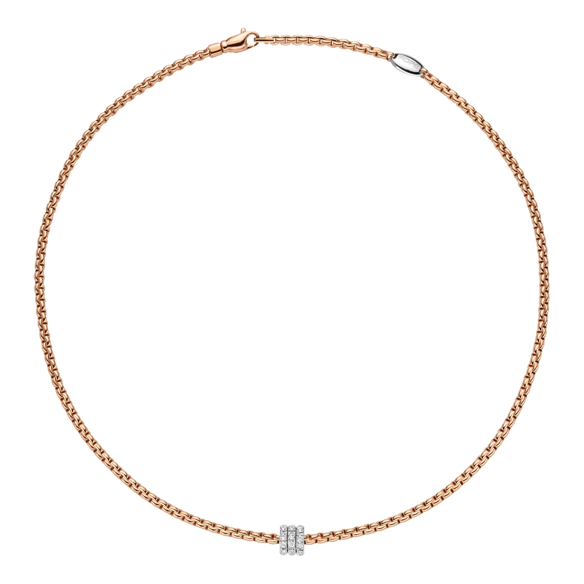 Best necklaces and pendants with oval pendants for a classic, elegant shape-Fope 18K Rose Gold Eka Collection Diamond Necklace with White Gold Diamond Rondel in 17 inch