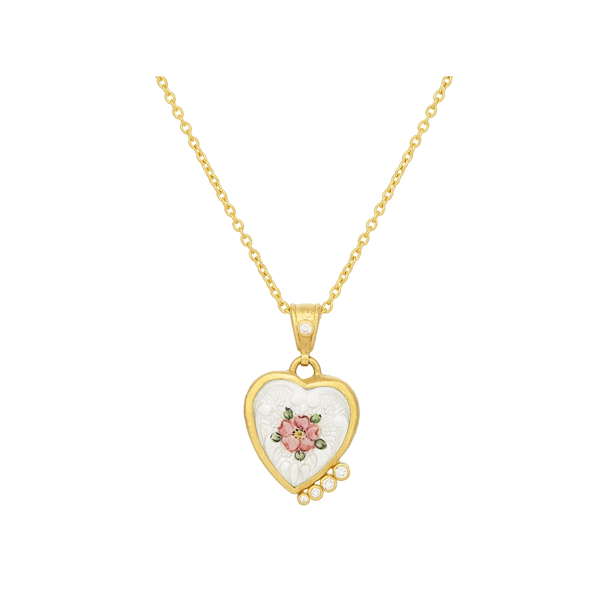 Necklaces and pendants with angel wing motifs for a spiritual, meaningful design-Gurhan One-of-a-Kind 22K Yellow Gold Solid Chain with 24K Heart Shaped Cabochon Guilloche and Diamond Pendant with 18K Detachable Bail and Lobster Clasp