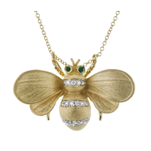 Necklaces and pendants with pearls for a classic and sophisticated touch-Simon G 18K Yellow Gold Bee Pendant Necklace with Diamond and Emerald Eyes