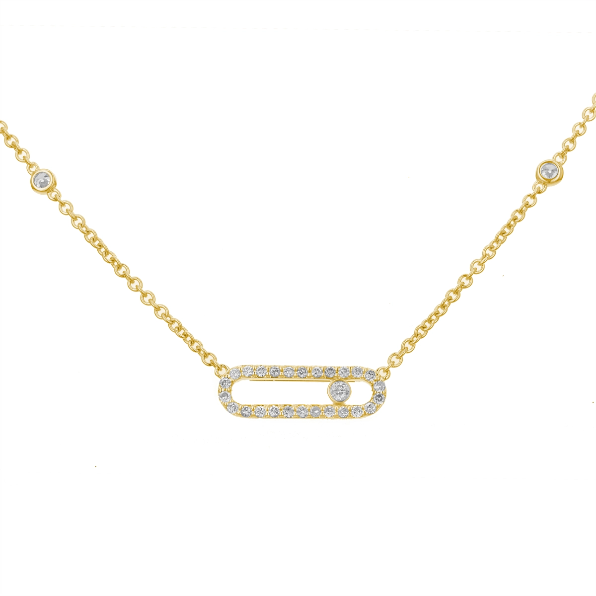 Best necklaces and pendants with vintage lockets for a nostalgic, sentimental look-18K Yellow Gold East to West Elongated Oval with Moving Diamond Pendant Necklace