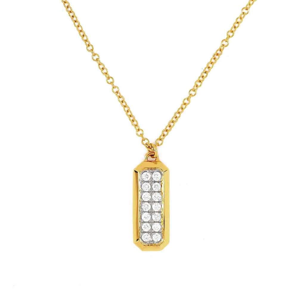 Beautiful necklaces and pendants with gemstone teardrops for an elegant effect-14K Yellow Gold Elongated Octagon with 14K White Gold Cluster Diamond Center Pendant Necklace