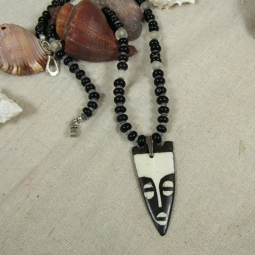 Simple necklaces and pendants with tiny charms for a delicate and casual vibe-African Batik Bone Mask Beaded Pendant Necklace