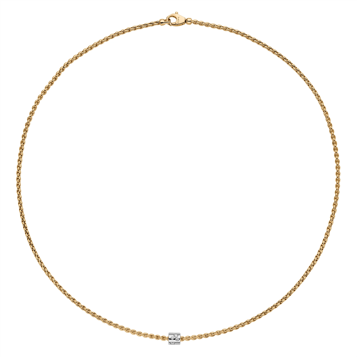 Necklaces and pendants with matching rings for a coordinated set of jewelry-Fope 18K Yellow Gold Aria Collection Necklace with White Gold Diamond Rondel, 15.5 inch