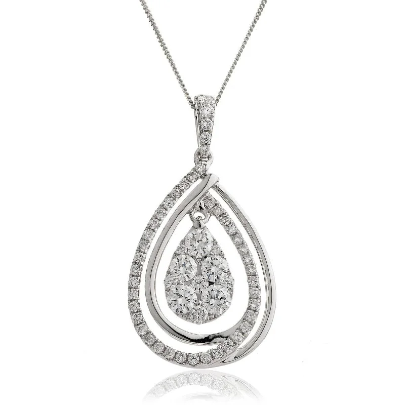 Necklaces and pendants with engraved messages for a deeply personal, sentimental gift-Pear Cluster with Double Diamond Halo Pendant