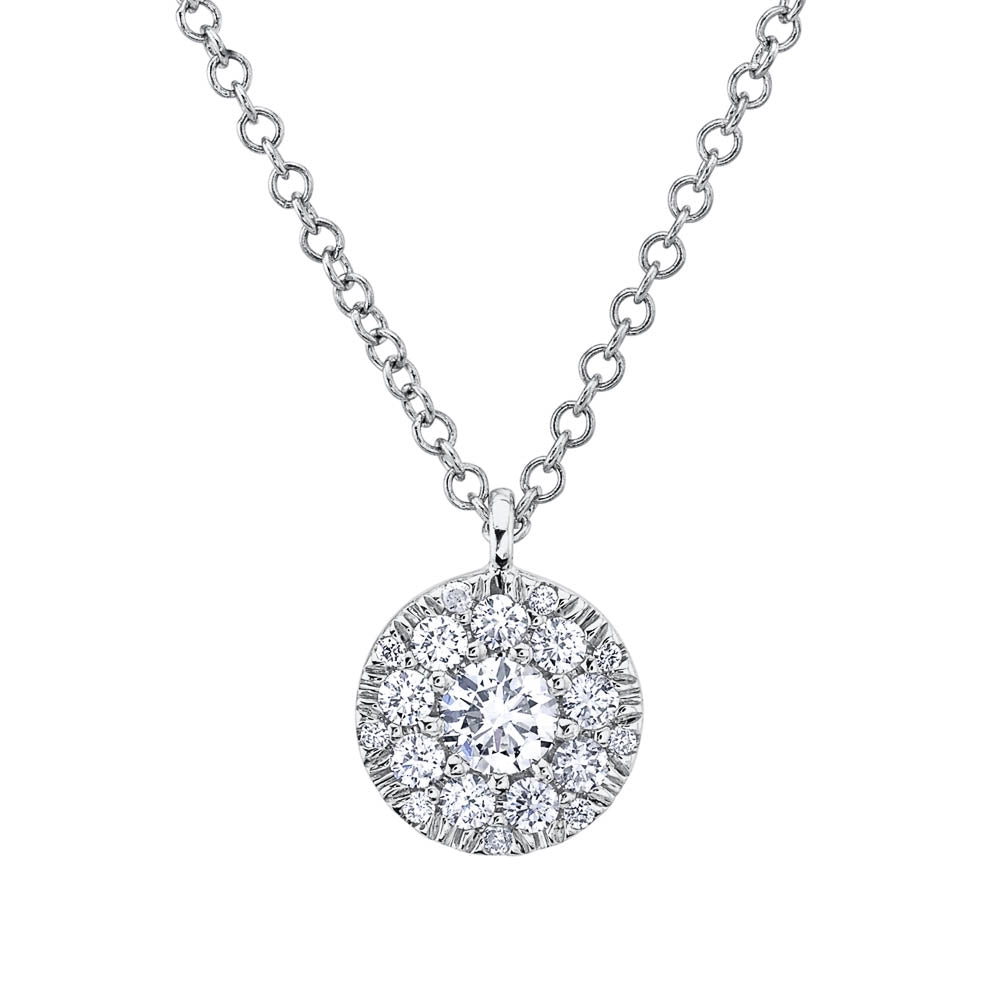 Beautiful necklaces and pendants with gemstone teardrops for an elegant effect-14K White Gold Round Diamond with Halo Necklace