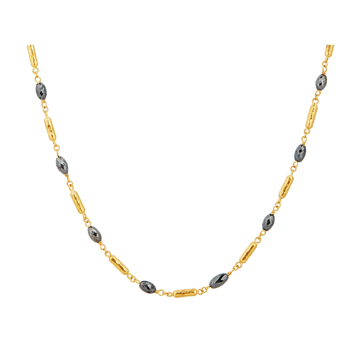 Best necklaces and pendants with black diamonds for an edgy, bold statement-Gurhan 24K Yellow Gold Necklace with Faceted Black Diamond Bead Stations with 18K Lobster Clasp