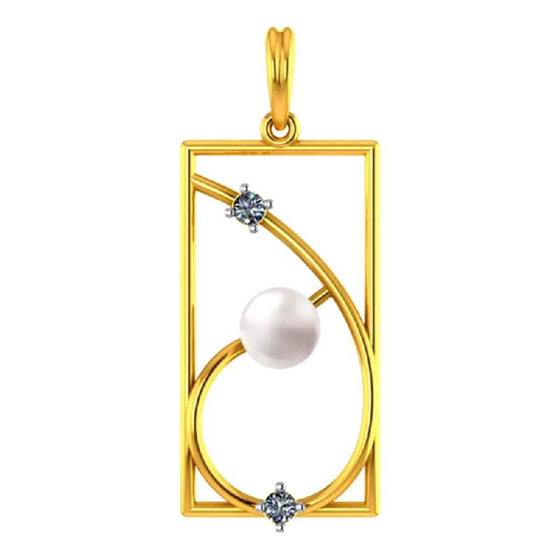 Necklaces and pendants with abstract shapes for a modern, creative appearance-22k Rectangular Gold Pendant With Unique Design And A Pearl