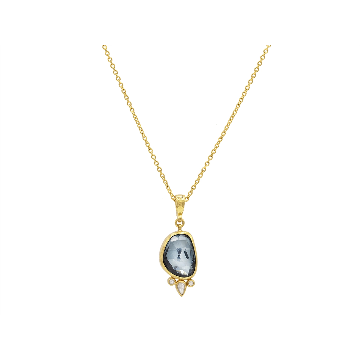 Necklaces and pendants with crescent moon designs for a celestial and mystical feel-Gurhan One-of-a-Kind 22K Yellow Gold Solid Chain with 24K Blue Topaz and Diamond Pendant with 18K Detachable Bail and Lobster Clasp