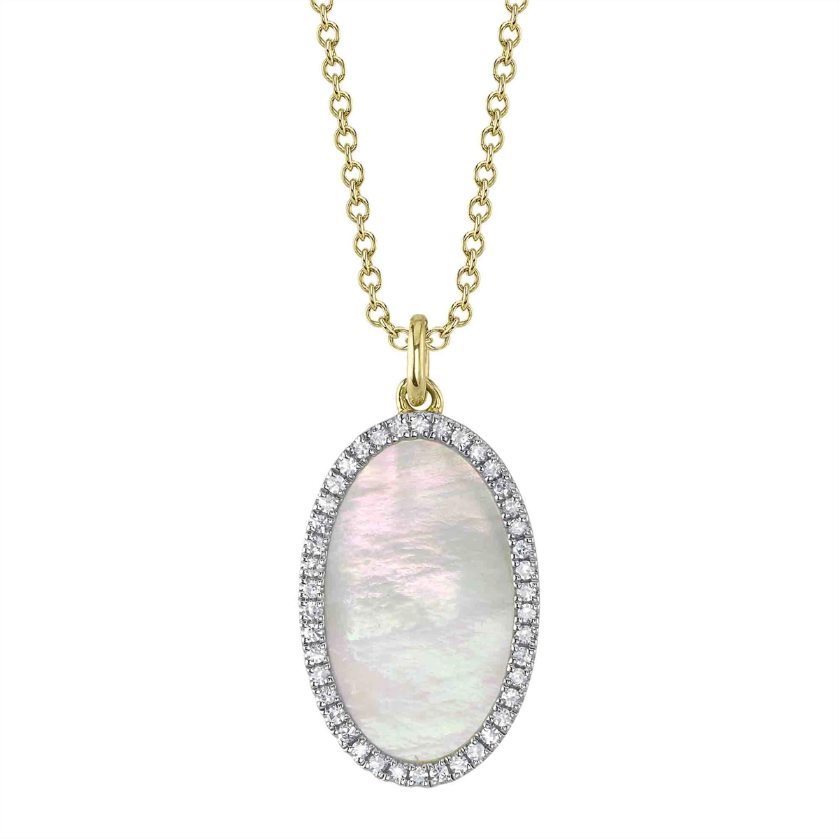 Best necklaces and pendants with oval pendants for a classic, elegant shape-14K Yellow and White Gold Oval Mother of Pearl with Diamond Halo Pendant Necklace