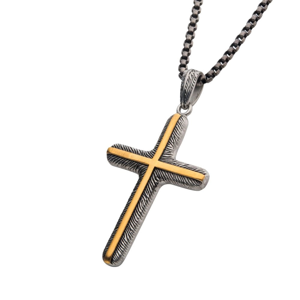 Best necklaces and pendants with butterfly wings for a delicate, graceful style-Inox Stainless Steel with Gold Plated Cross Pendant Necklace, 24 inch