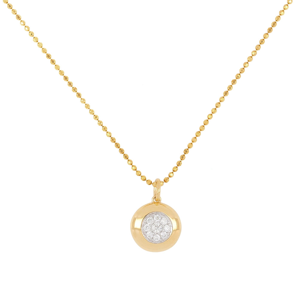 Elegant necklaces and pendants with gold chains for a chic, timeless appearance-14K Yellow Gold Button with 14K White Gold Round Cluster Diamond Center Pendant Necklace