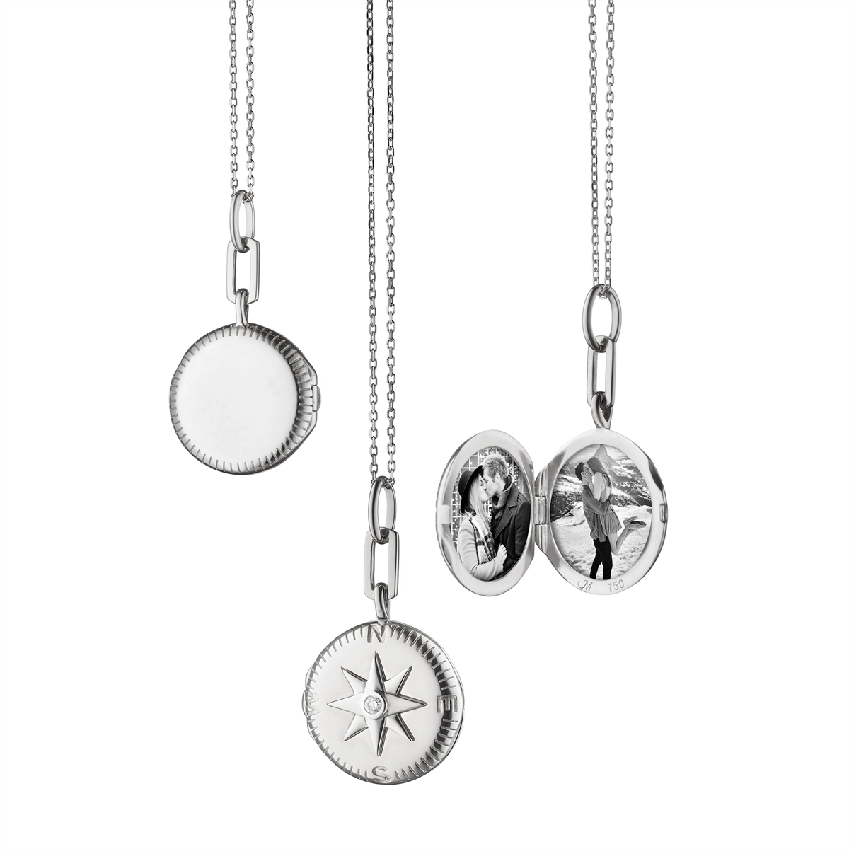 Best necklaces and pendants with rose gold for a warm and romantic appeal-Monica Rich Kosann Sterling Silver Round Compass Locket Necklace with White Sapphire