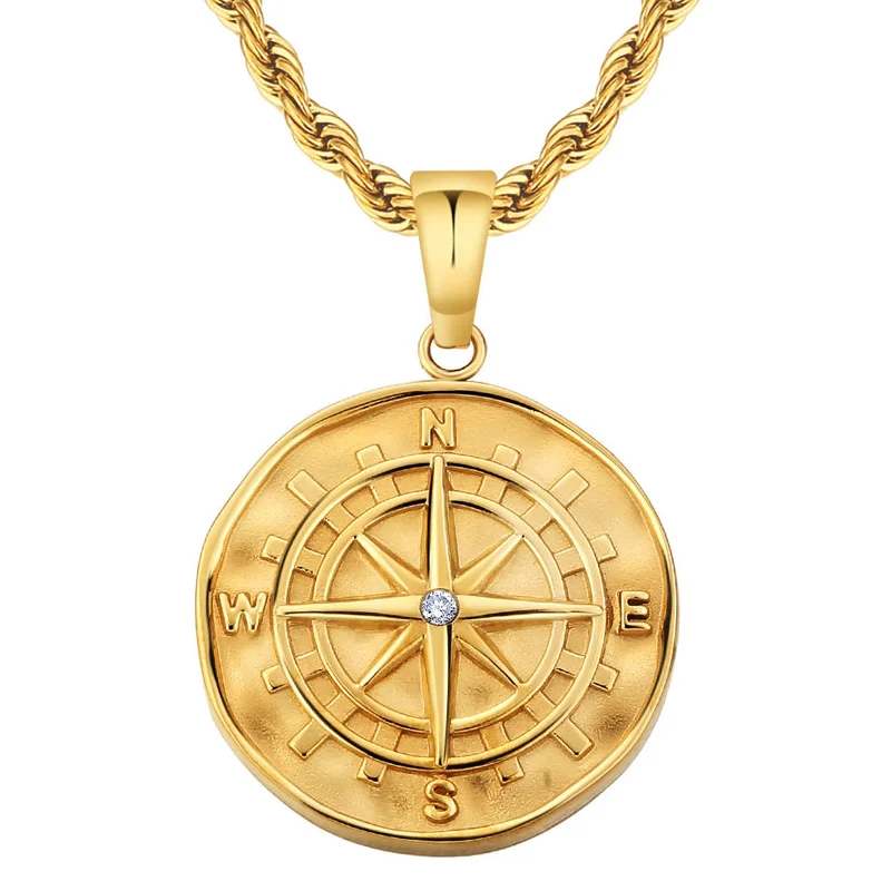 Necklaces and pendants with angel wing motifs for a spiritual, meaningful design-Gold Compass Pendant Necklace (Mini Pendant)