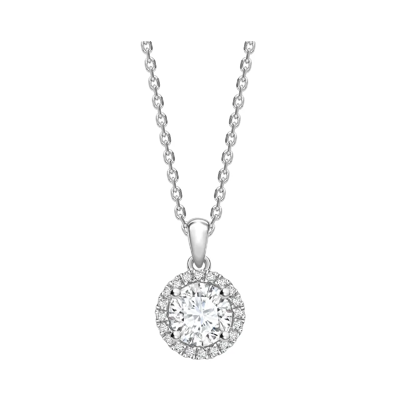 Stunning necklaces and pendants with chakra stones for healing and balance-Round Cut Halo Diamond Pendant